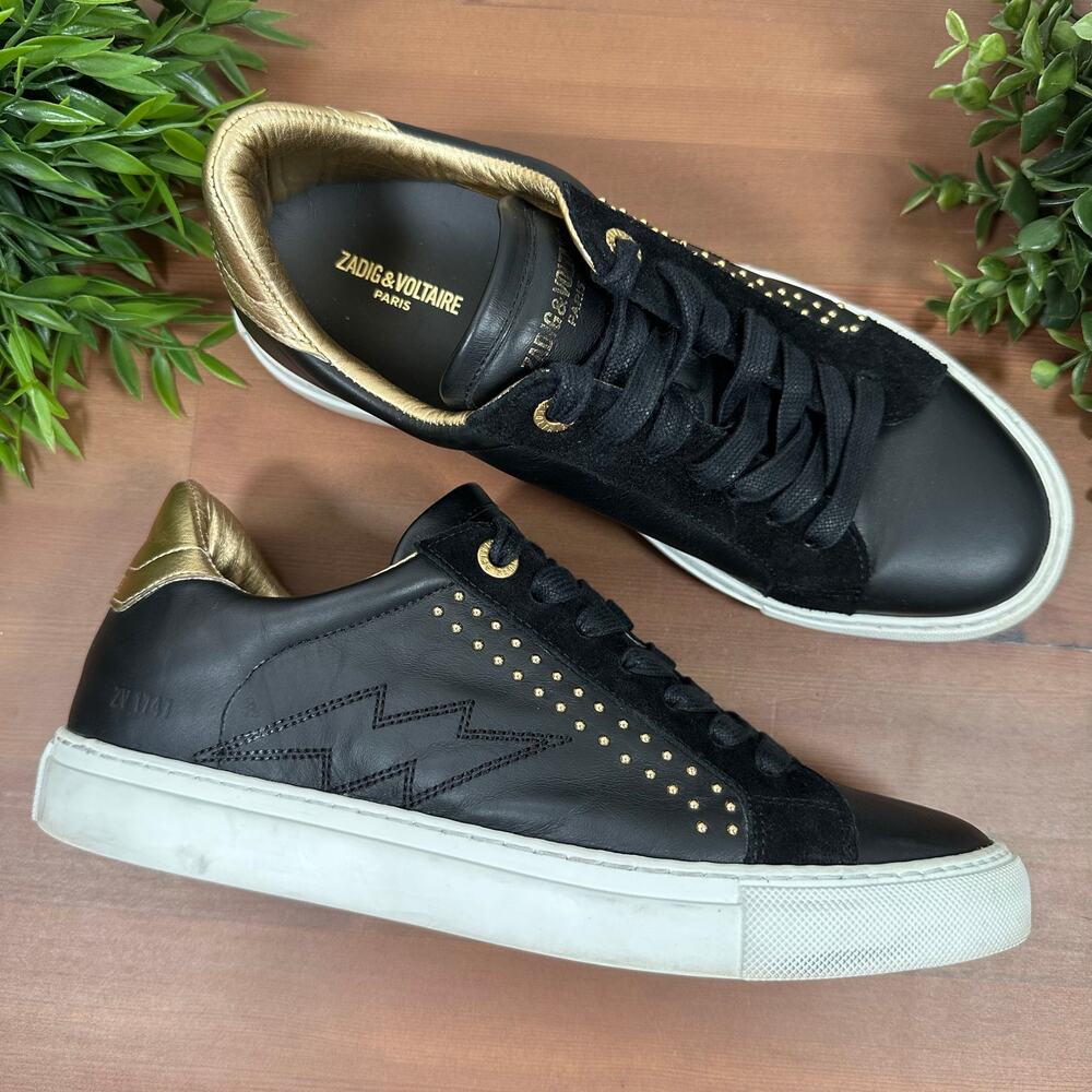Zadig & Voltaire Women's ZV1747 Studded Sneakers Black Size 39 US 8
